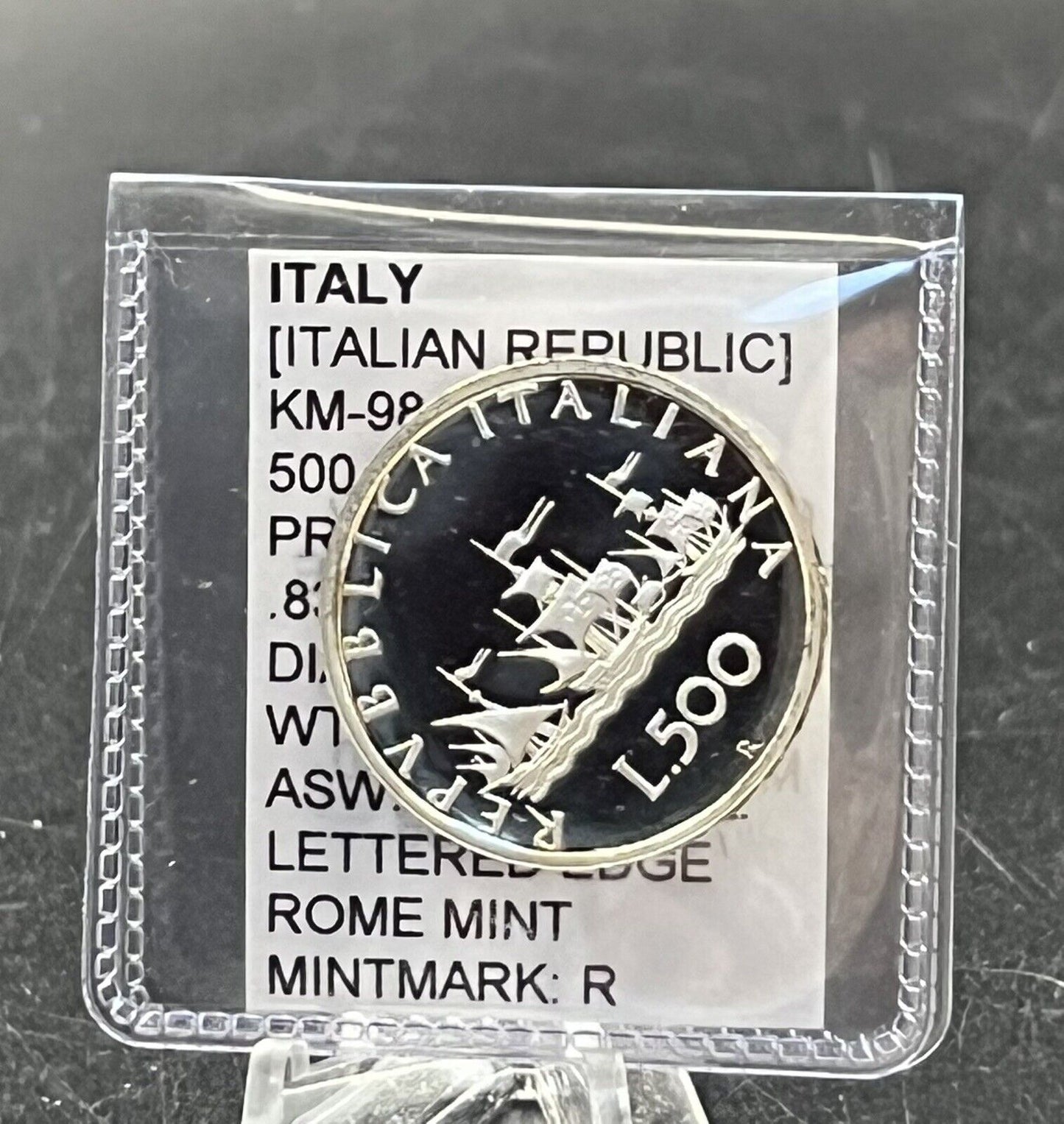 2001 Italy 500 Lire Silver Choice Proof Coin KM-98 Rome Mint