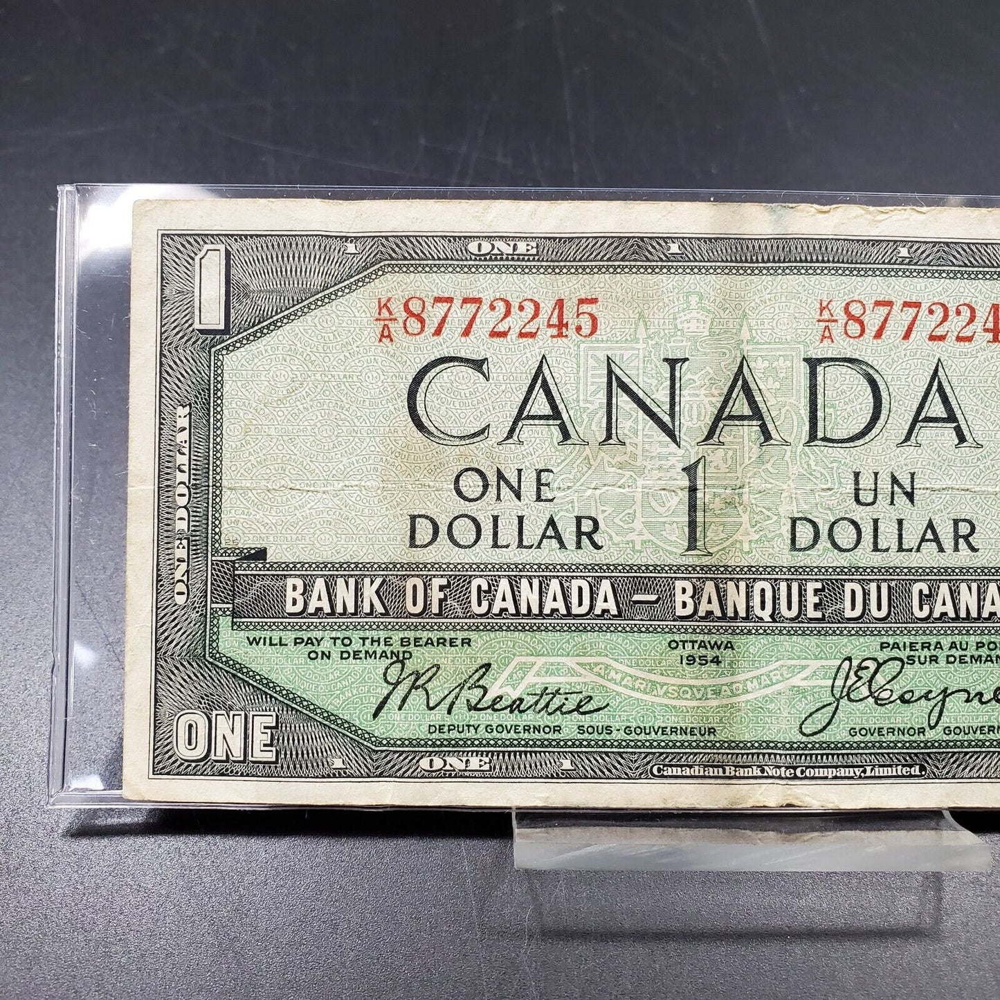 1954 Bank of Canada $1 - Devil's Face Note S/N: K/A8772245 Repeat Serial #