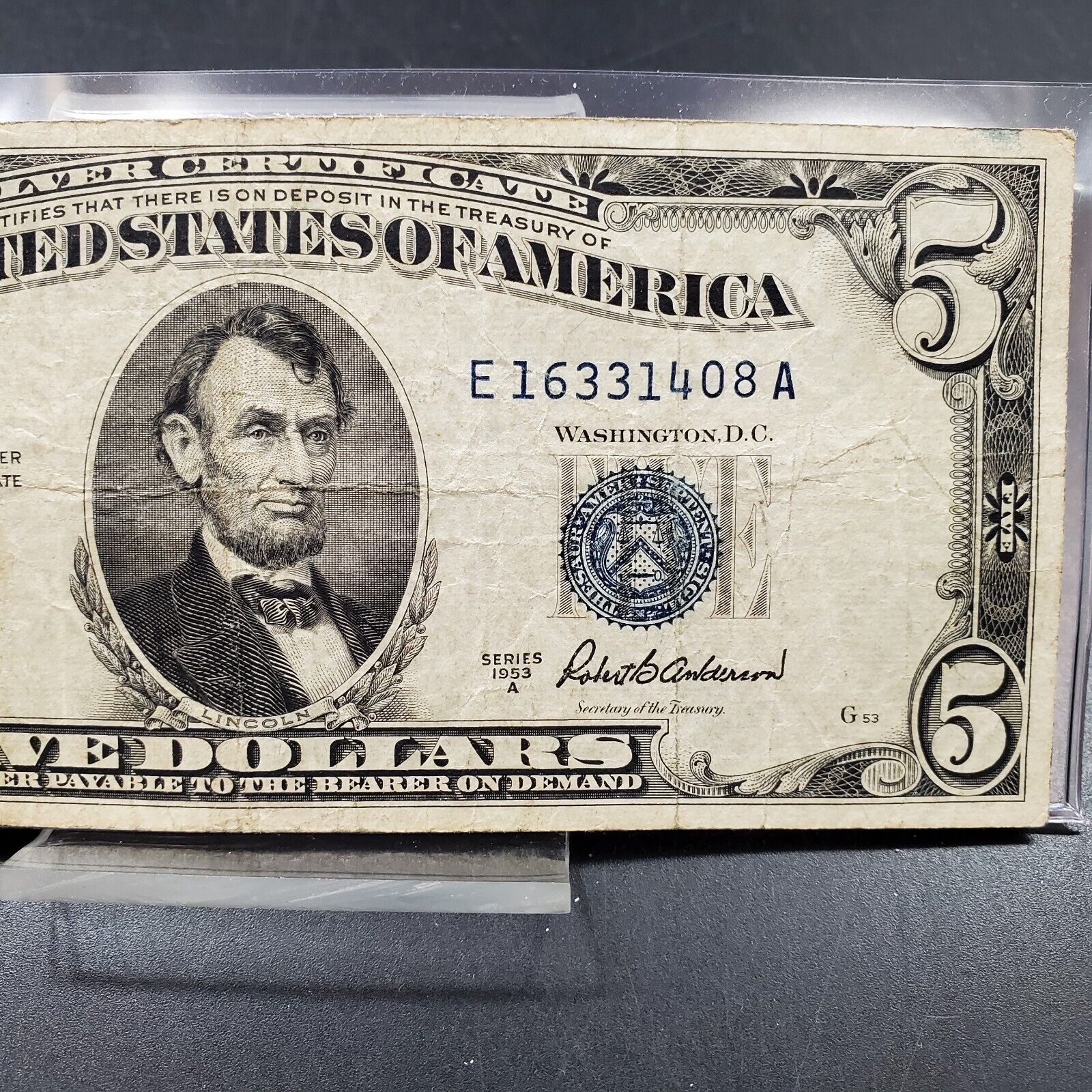 1953 5 Dollar Bill Silver Certificate Blue Seal Nice Condition