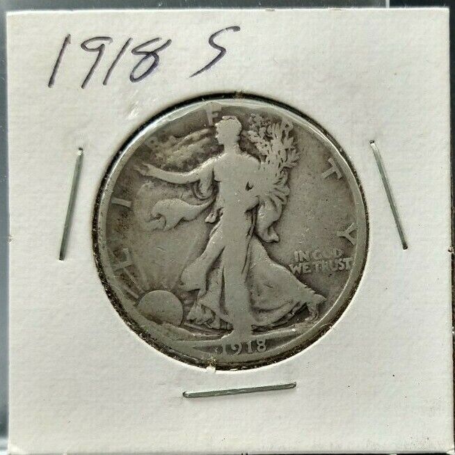 1918 S Walking Liberty Silver Half Dollar Coin Choice VG / Fine Circulated