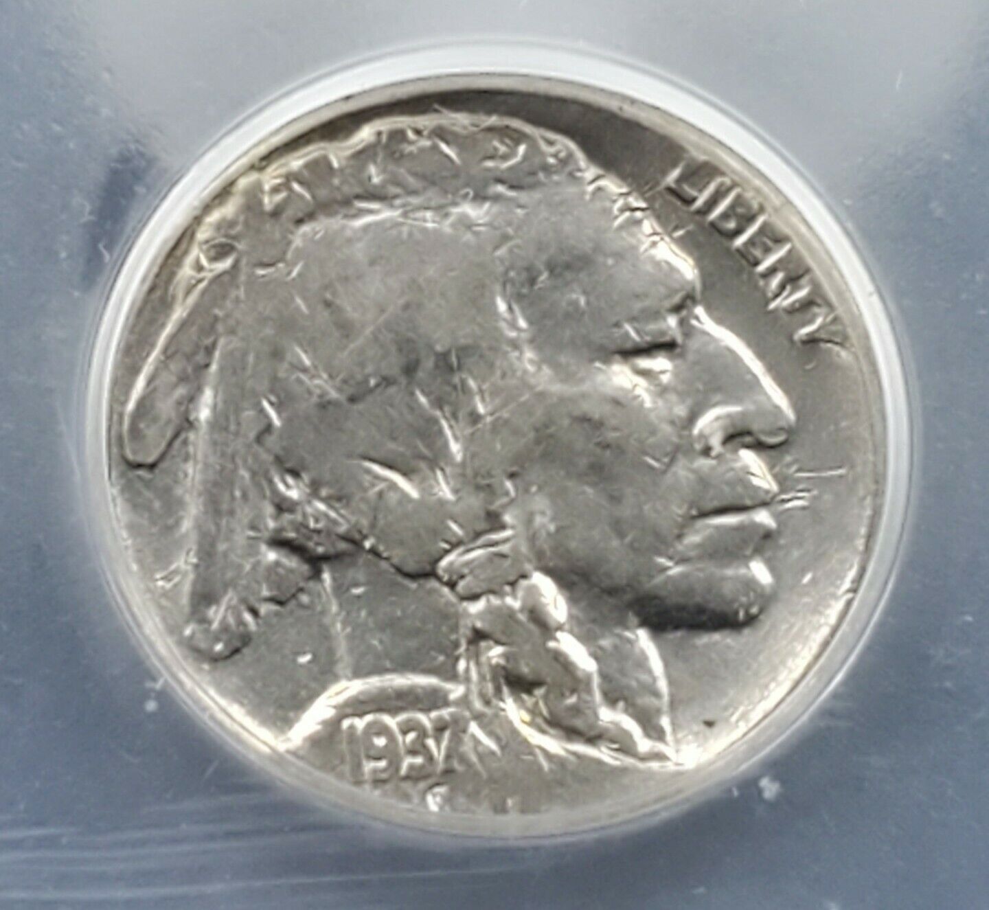 1937 P Buffalo Nickel Coin Major Strike Machine Doubling OBV Variety in ICG Slab