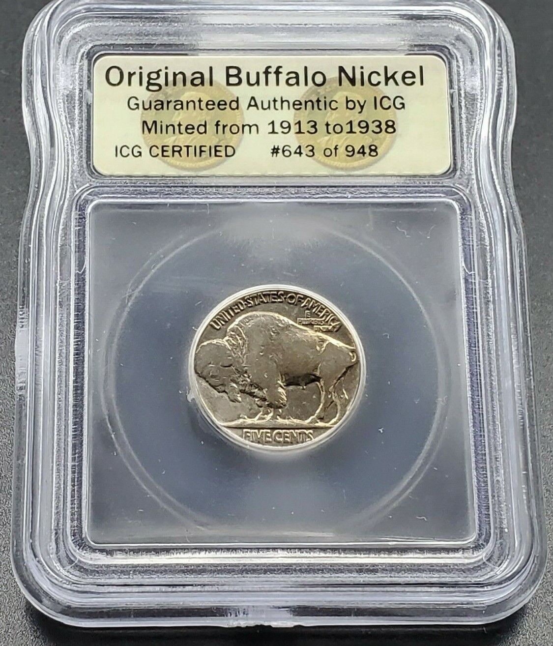 1937 P Buffalo Nickel Coin Major Strike Machine Doubling OBV Variety in ICG Slab