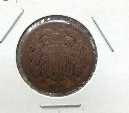 1864 2C Two Cent Copper Coin Piece Choice G Good Circulated