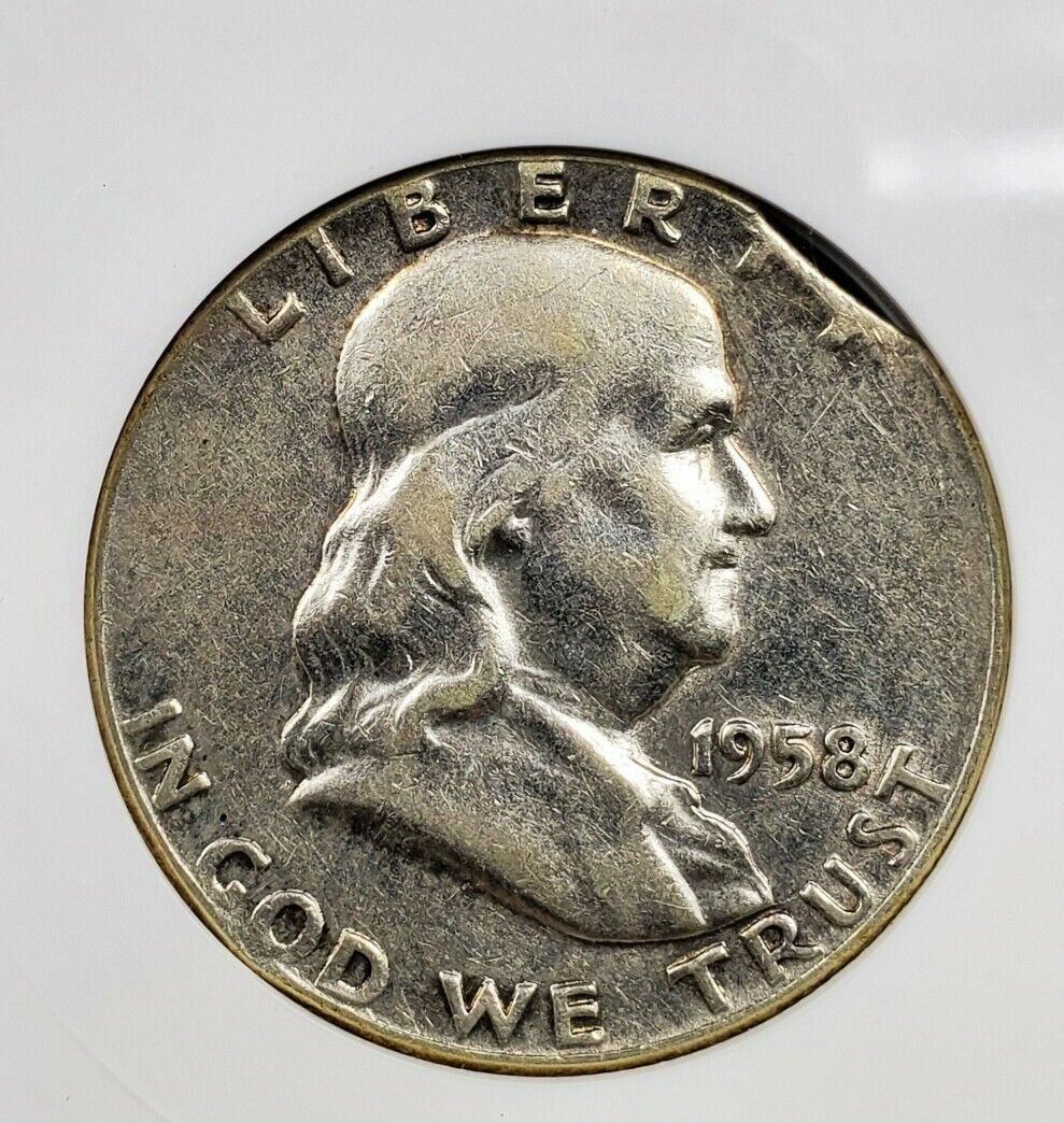 1958 Franklin Half Dollar Error Coin ANACS CERTIFIED EF40 Planchet Clipped Clip