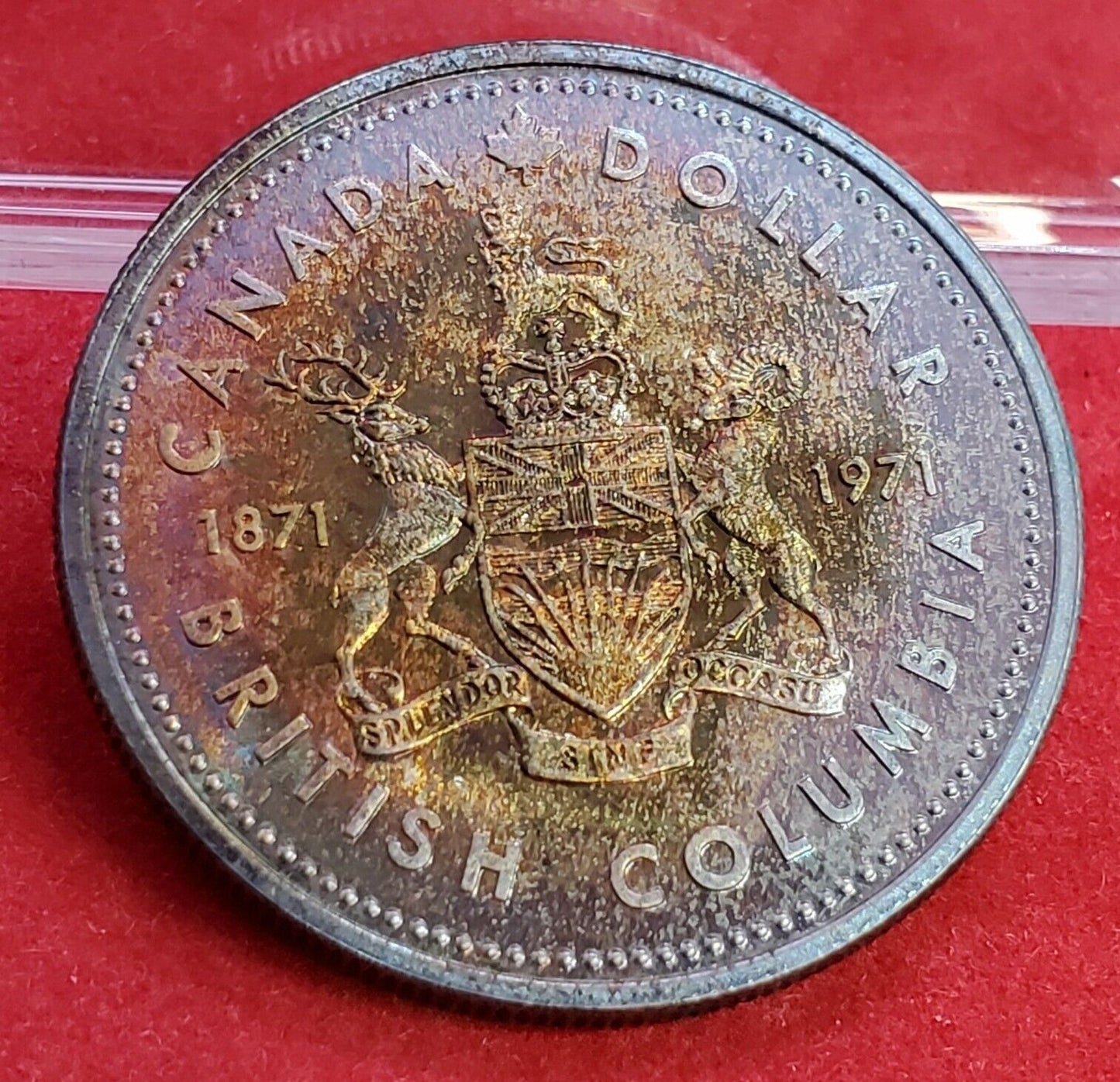 1971 Canada $1 Dollar British Columbia Commemorative Silver PQ * TONER TONING