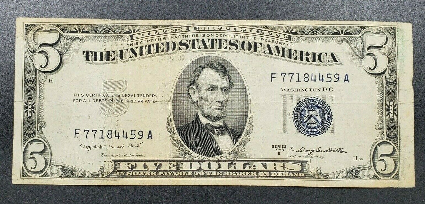 1953 $5 Silver Certificate Blue Seal VF VERY FINE Circ DOUBLE REPEAT SERIAL # 💵