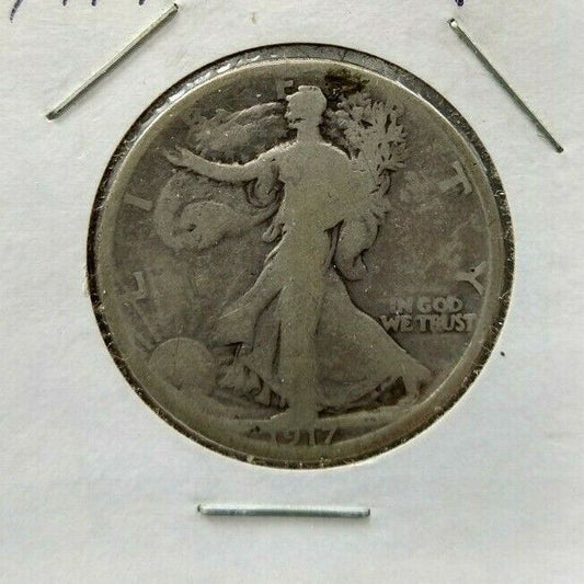 1917 S Walking Liberty Eagle Half Dollar Coin AVERAGE G Good CIRC REVERSE MM