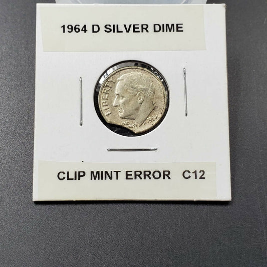 1964 D Denver Roosevelt Silver Dime Clipped Planchet Error Circulated