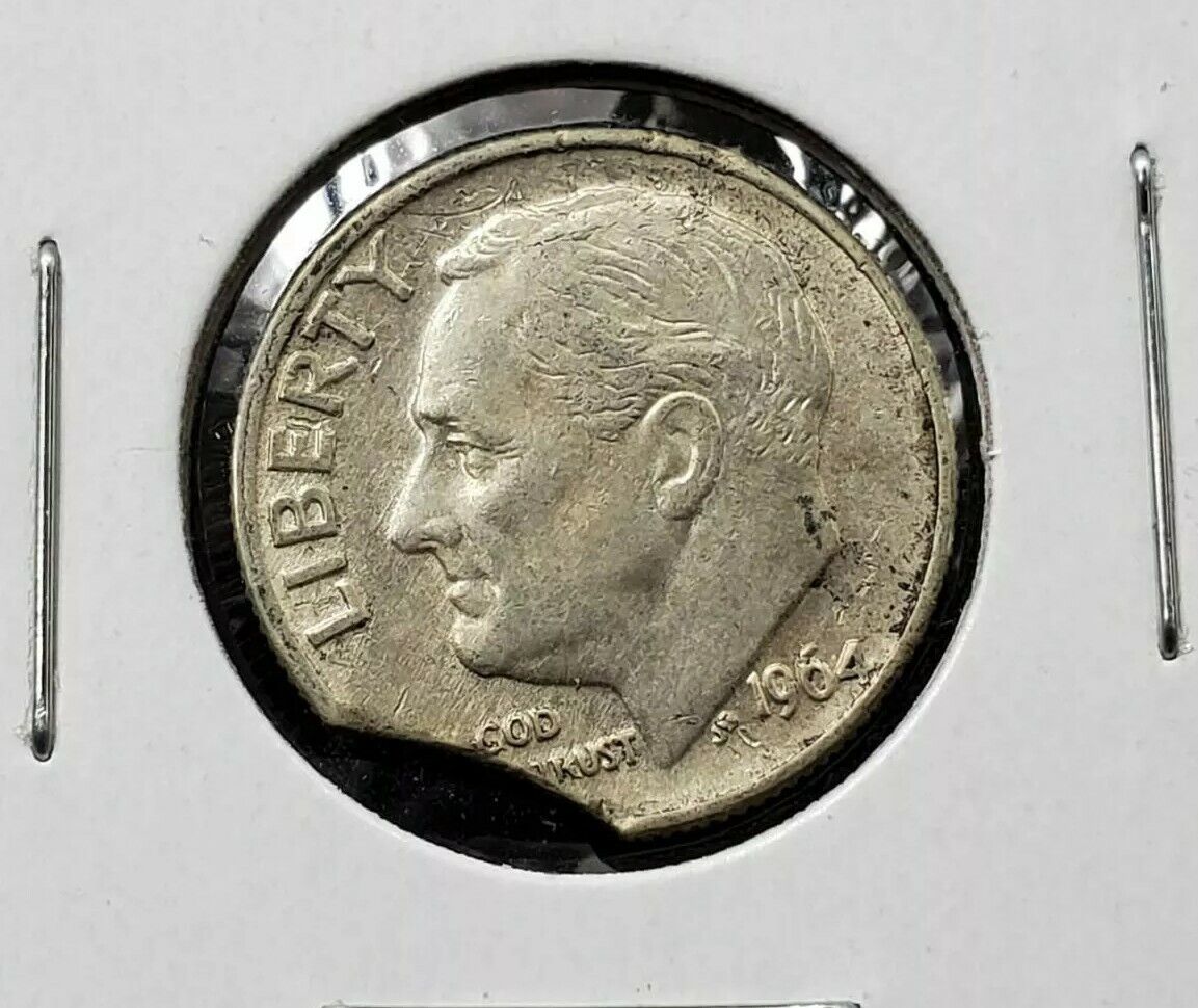 1964 D Denver Roosevelt Silver Dime Clipped Planchet Error Circulated