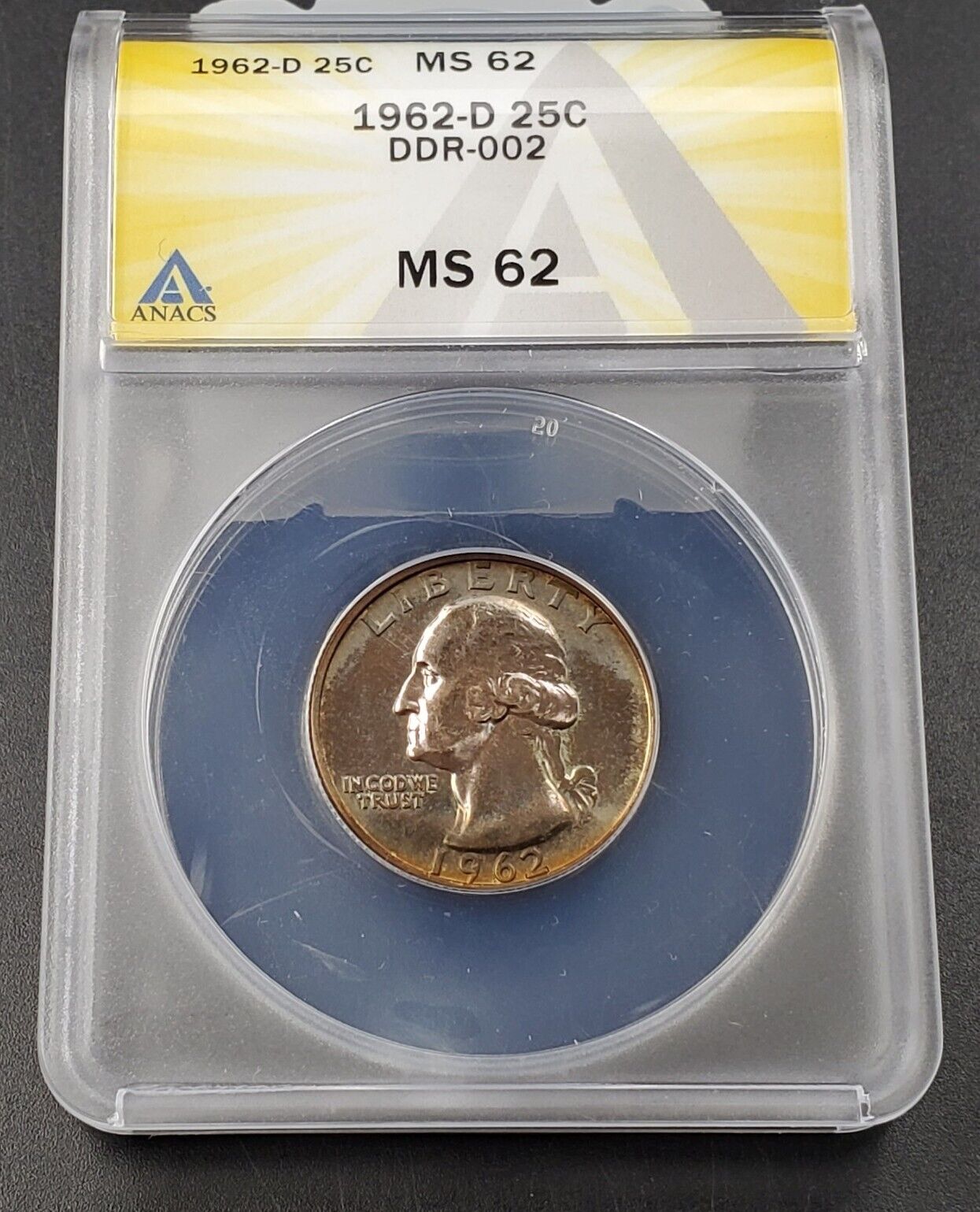 1962 D Washington Quarter 25c ANACS MS62 Double Die REV DDR 002 Variety Coin