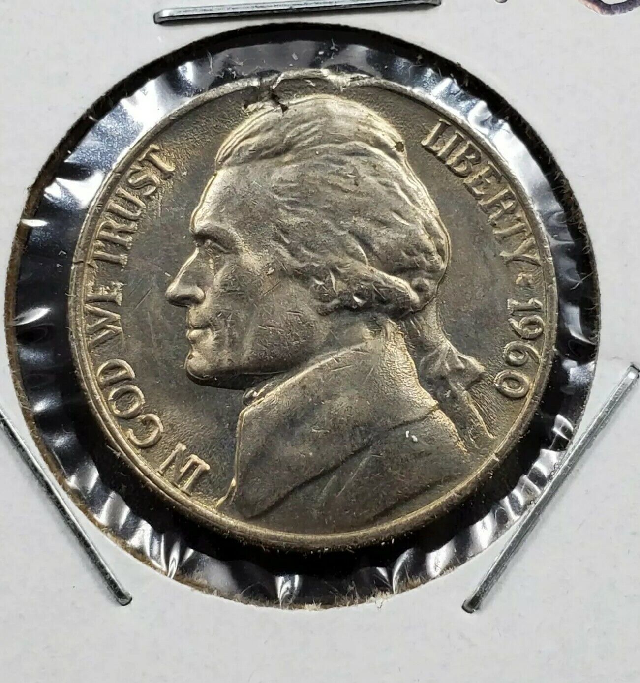 1960 P Jefferson Nickel 5c CH BU UNC Defective Planchet Error Coin