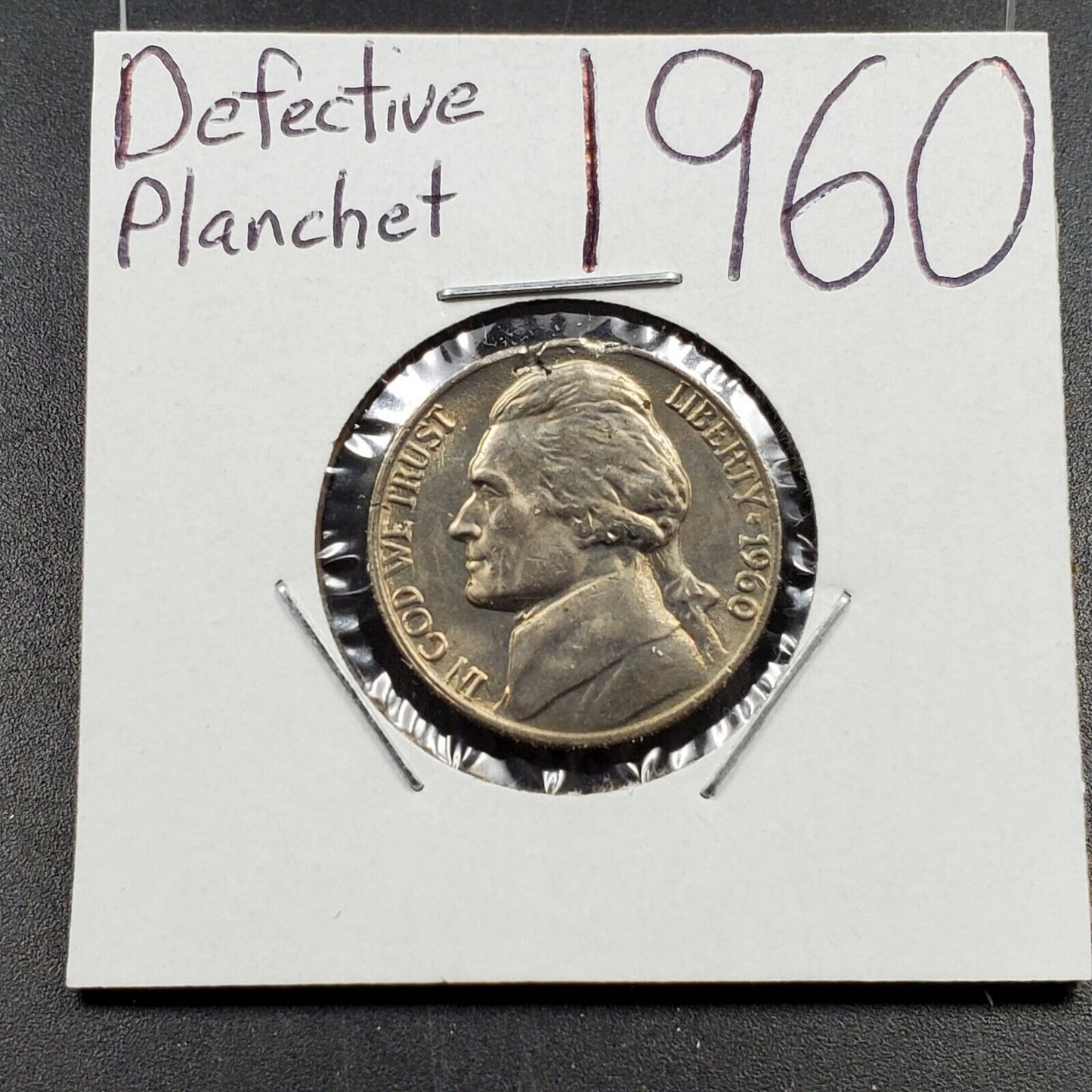 1960 P Jefferson Nickel 5c CH BU UNC Defective Planchet Error Coin