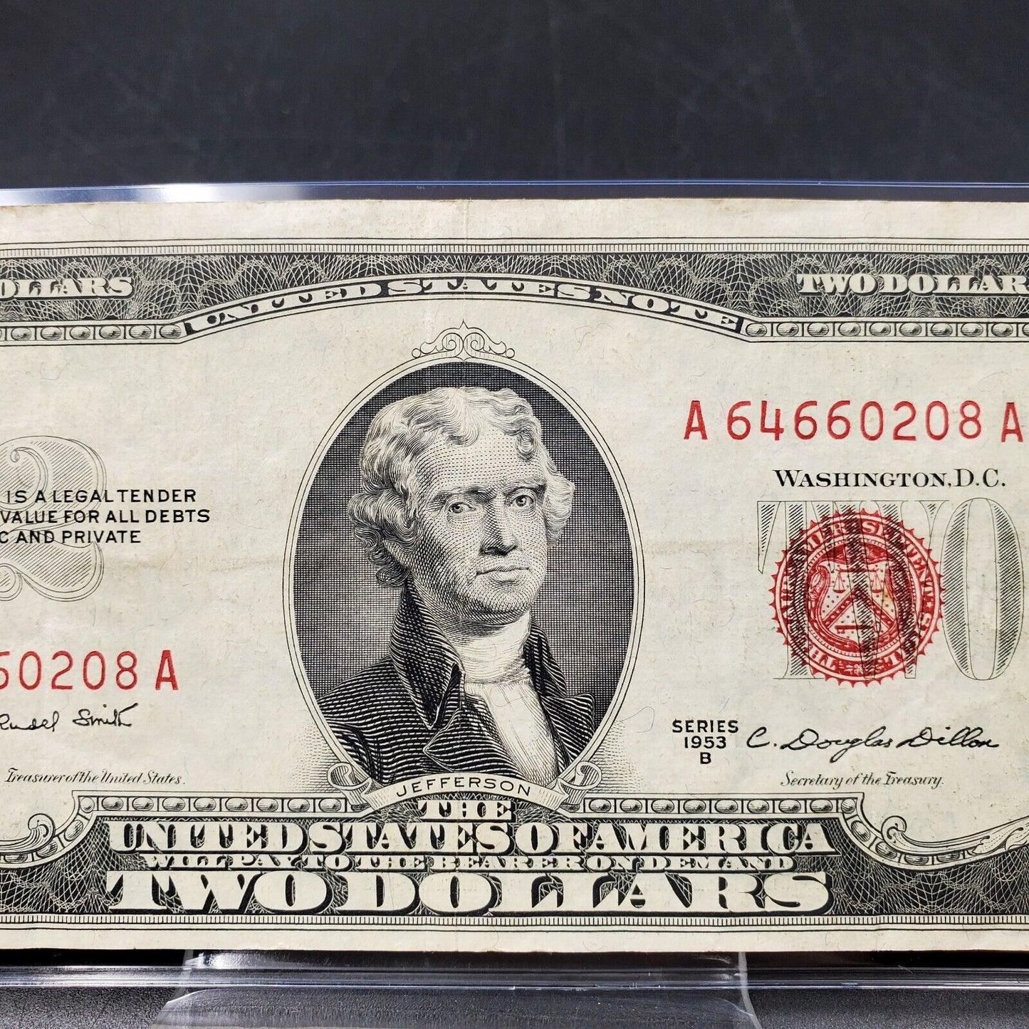 1953 B $2 United States Currency Legal Tender Note Red Seal VF REPEATER #2