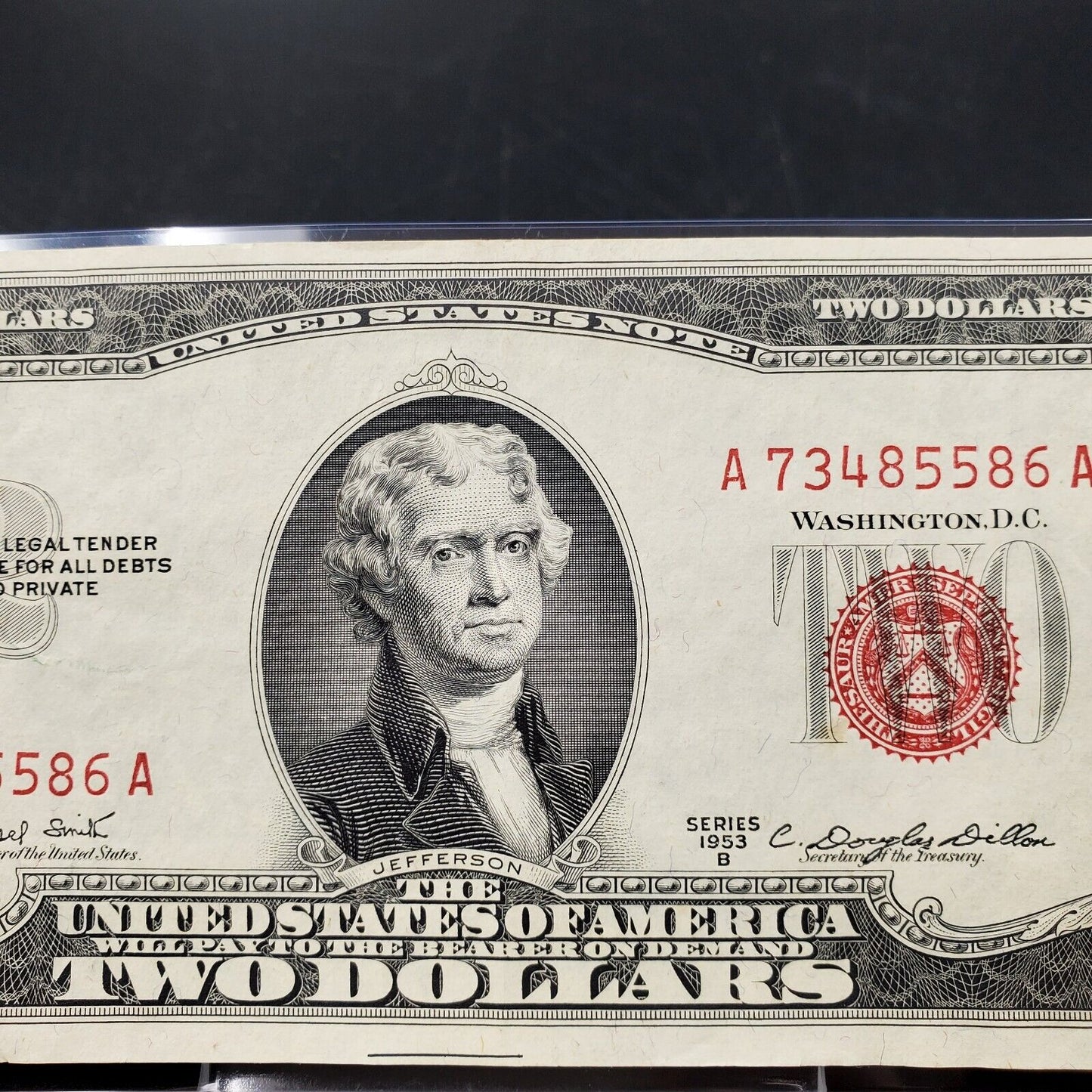 1953 B $2 United States Currency Legal Tender Note Red Seal CHOICE XF EF / AU