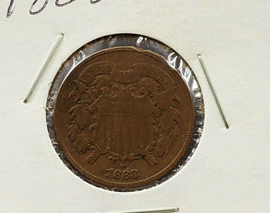 1868 2C Two Cent Copper Bronze Coin Piece VG Very Good Circulated