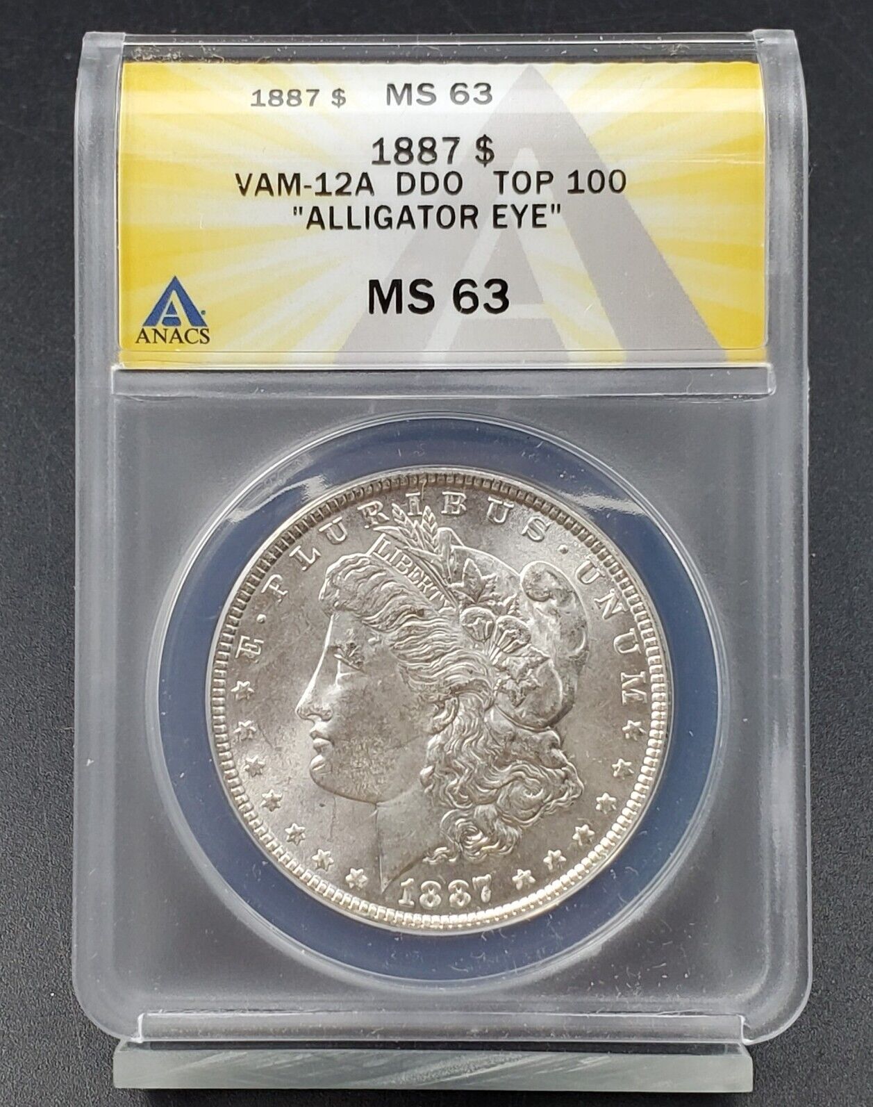 1887 P Morgan Silver Dollar Variety Coin ANACS MS63 VAM-12A DDO ALLIGATOR EYE #2