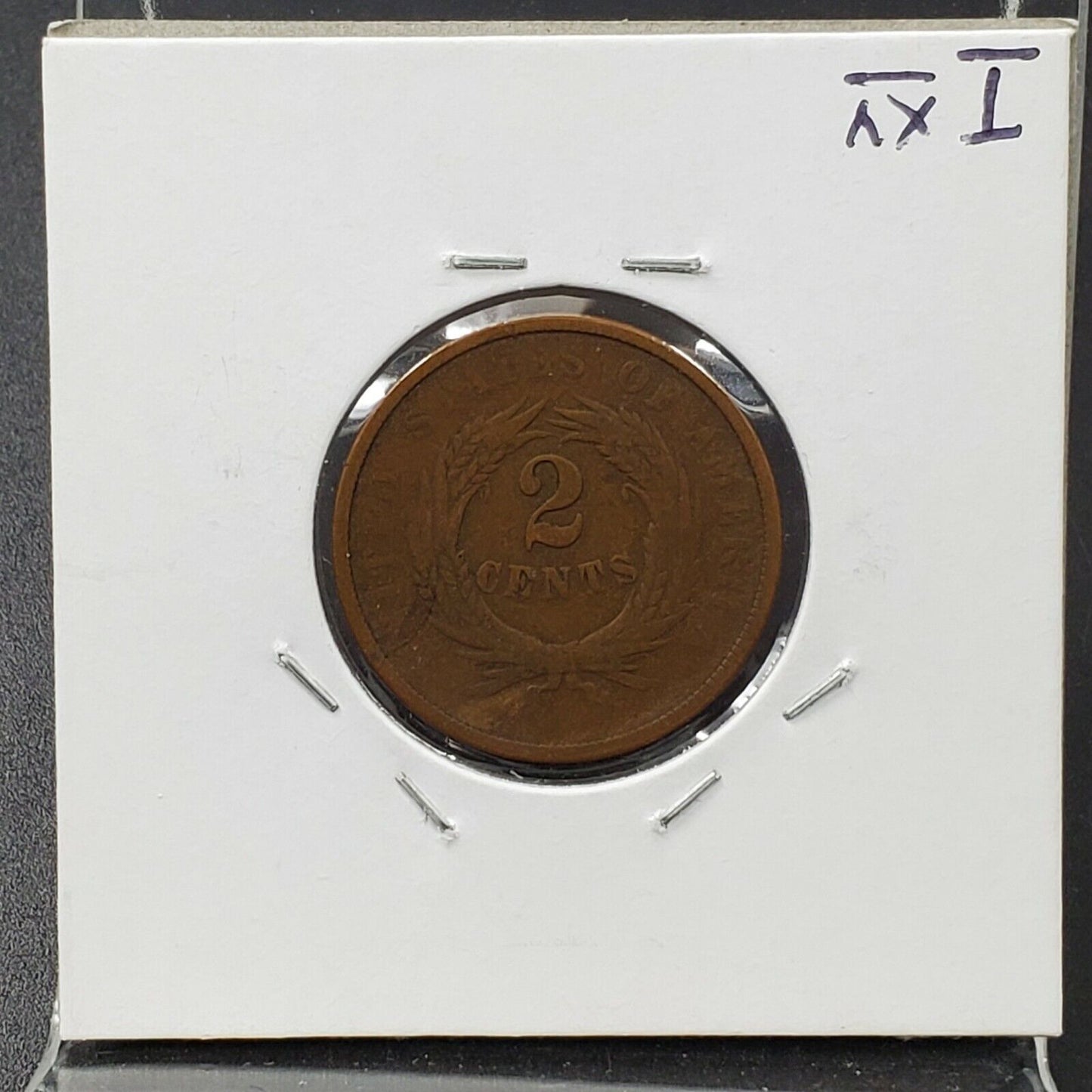 1868 2C Two Cent Copper Coin Piece VG Very Good / Fine REV Struck Thru Greas