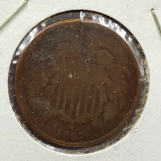 1867 LM 2C Two Cent Copper Coin Piece AG Details Cull