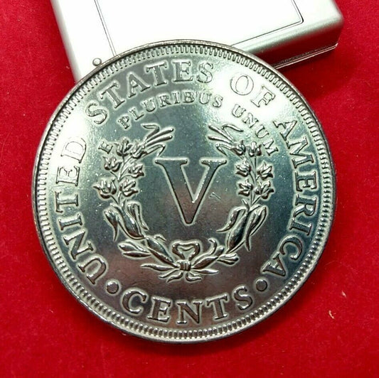 Large 3 Inch Novelty Coin/Coaster/Paperweight 1885 Slanted 5 V Nickel Variety