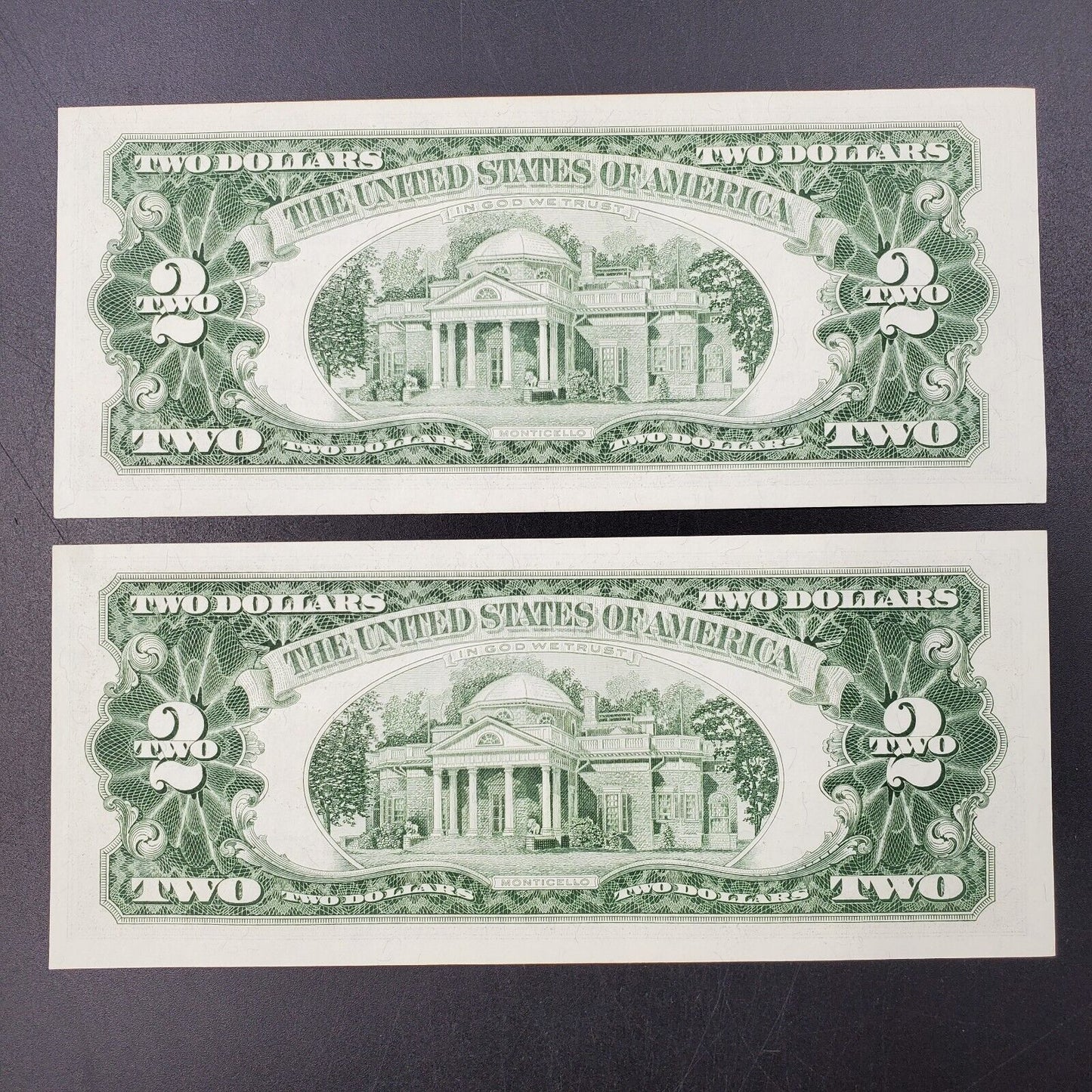 2 NOTE CONSECUTIVE SET 1963 $2 Red Seal Legal Tender Uncirculated Note Bills