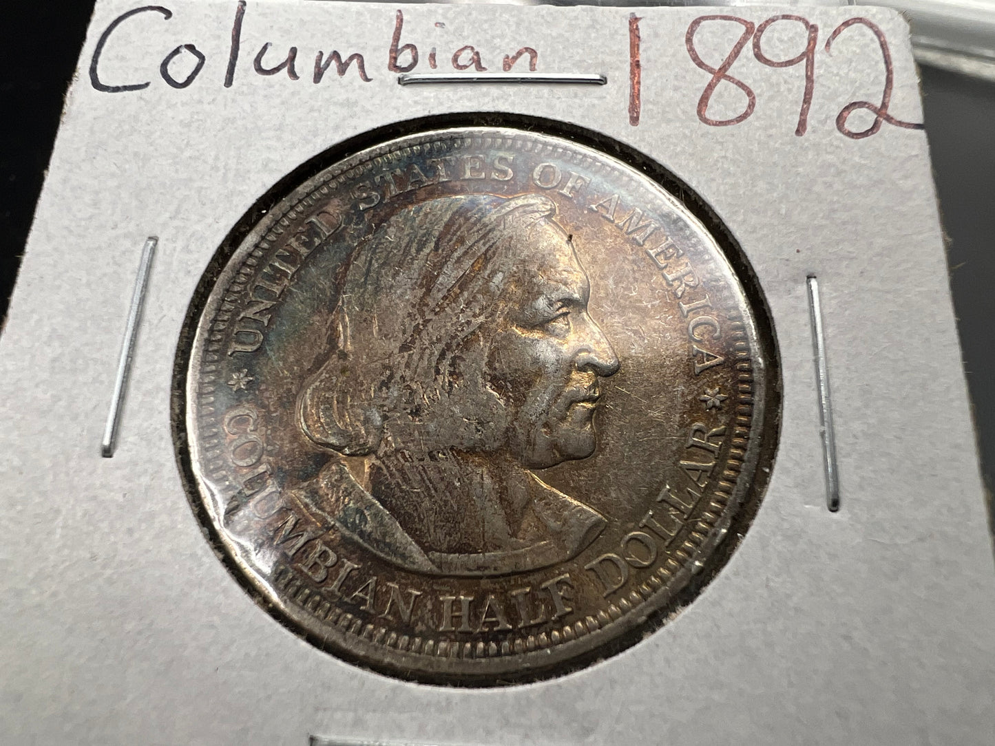 1892 50c Columbian Silver Half Dollar Coin Chicago World's Fair Commemorative Coin Neat Toning VF Very Fine Circ #a