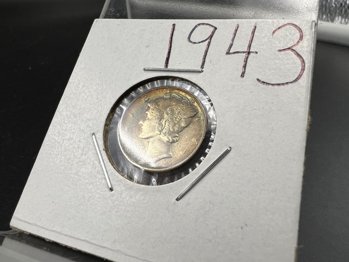 1943 P 10c Mercury Silver Dime Coin AU Neat Toning Toner SK#1a