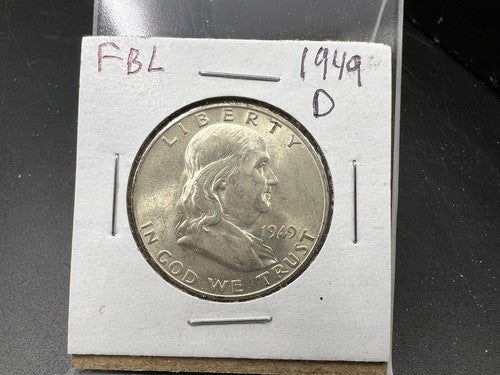 1949 D Franklin Silver Half Dollar Coin BU UNC FBL Full Bell Line Key Date