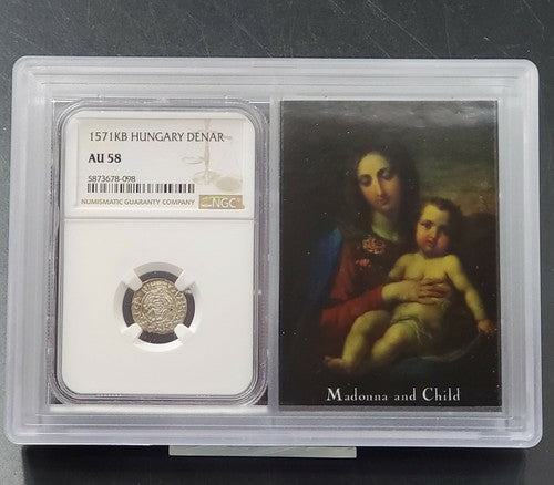 1571 KB Hungary Denar Silver Hammered Coin NGC Story Vault Book AU58 Madonna