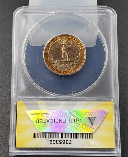 1962 D Washington Quarter 25c ANACS MS62 Double Die REV DDR 002 Variety Coin