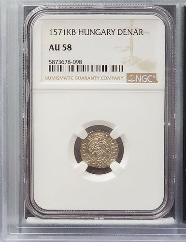 1571 KB Hungary Denar Silver Hammered Coin NGC Story Vault Book AU58 Madonna