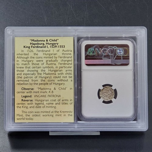 1571 KB Hungary Denar Silver Hammered Coin NGC Story Vault Book AU58 Madonna