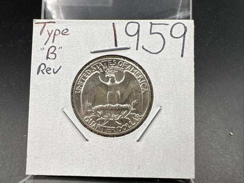 1959 P 25C Washington Quarter Silver Coin Gem BU Uncirculated Type B Rev Variety