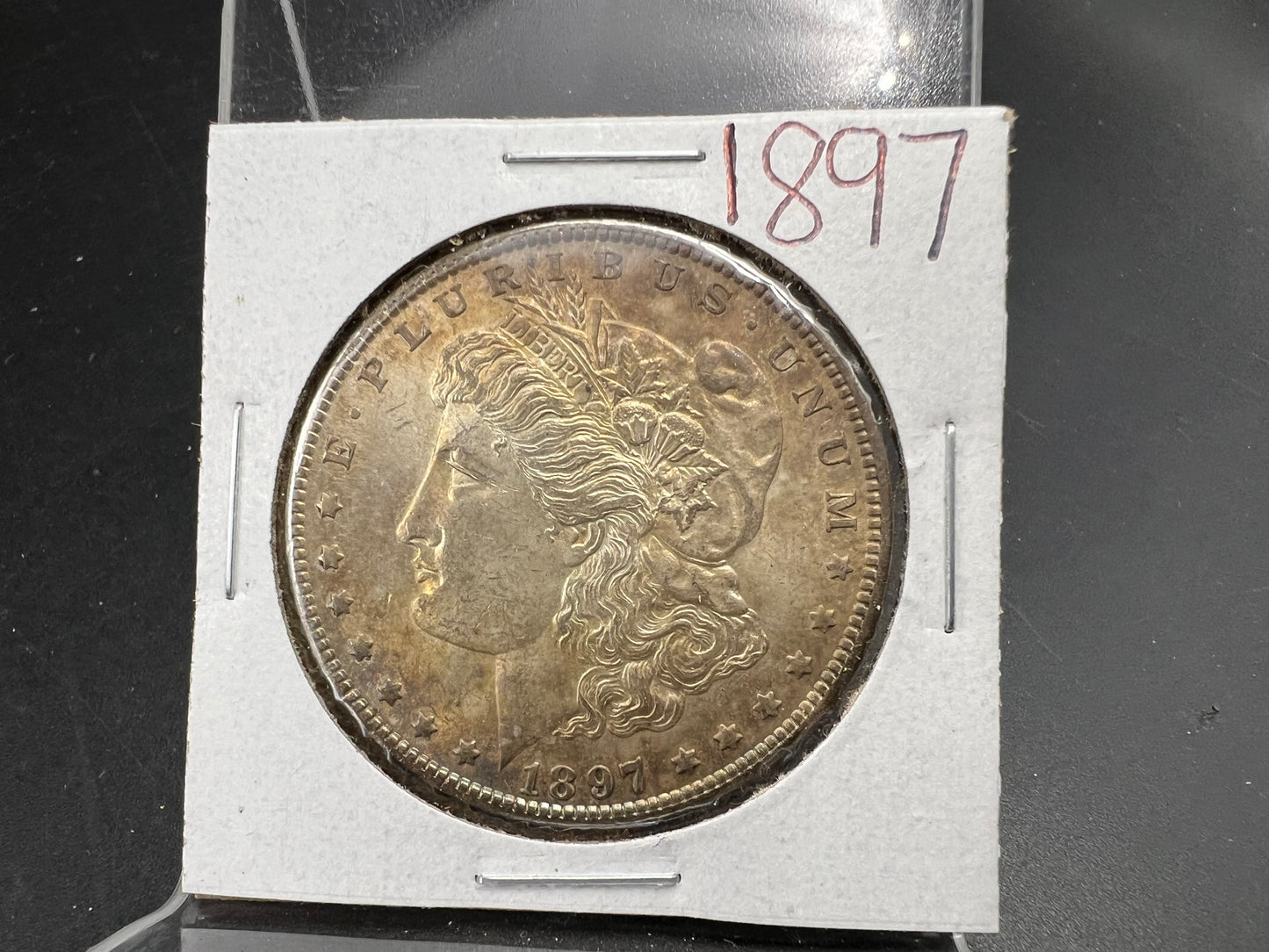 1897 $1 Morgan Silver Dollar Coin AU About UNC Neat Toning Toner