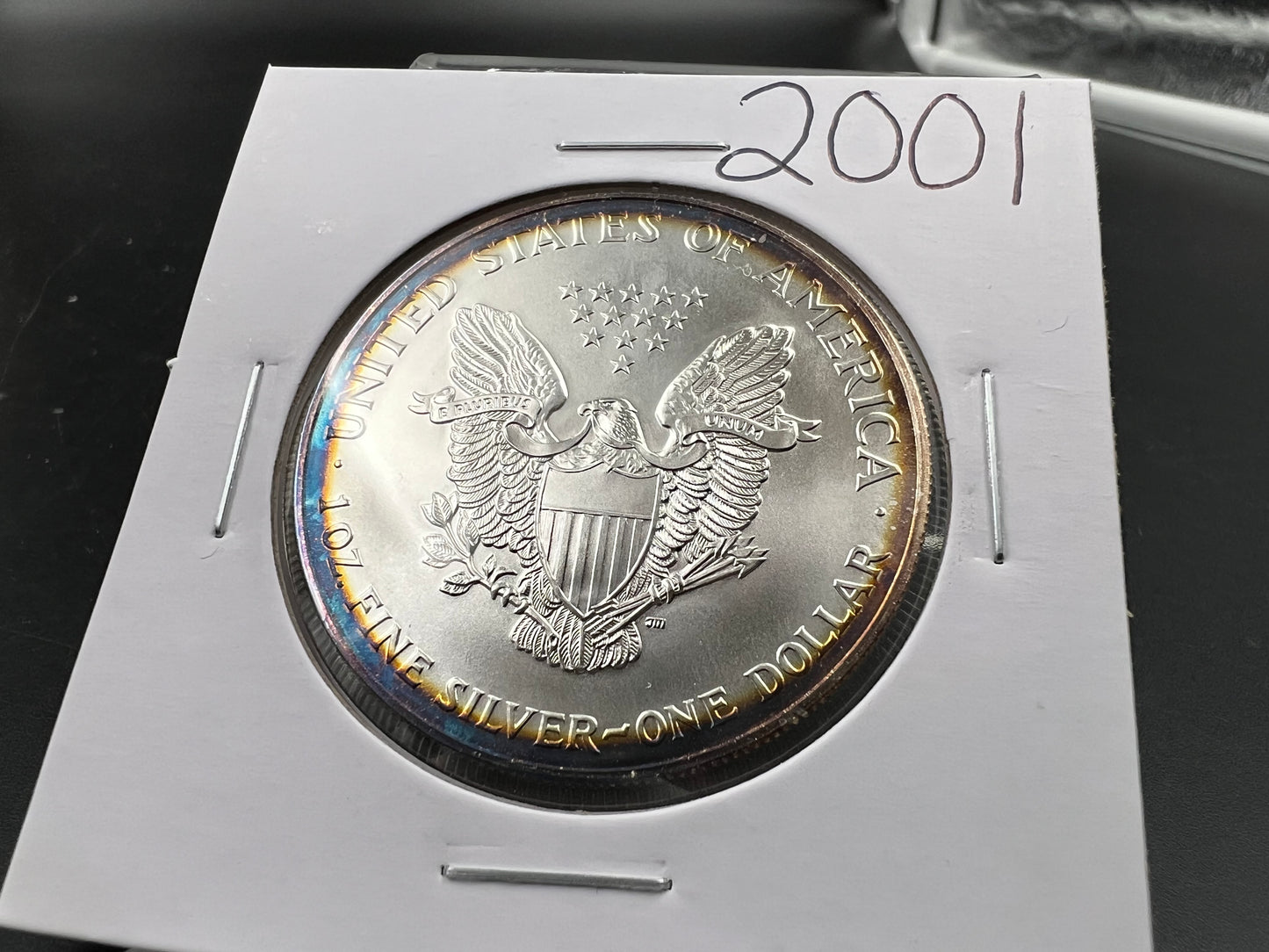 2001 1 oz ASE American Silver Eagle Coin .999 GEM BU Halo Toning Reverse SK#a