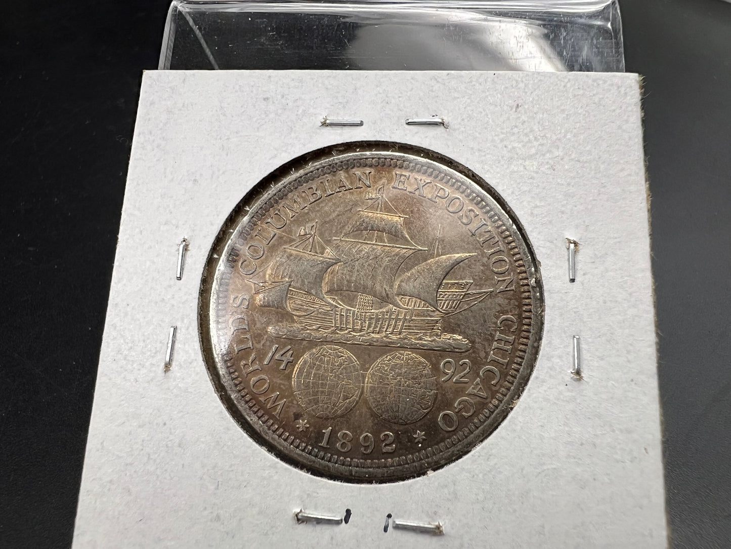 1892 50c Columbian Silver Half Dollar Coin Chicago World's Fair Commemorative Coin Neat Toning VF Very Fine Circ #a