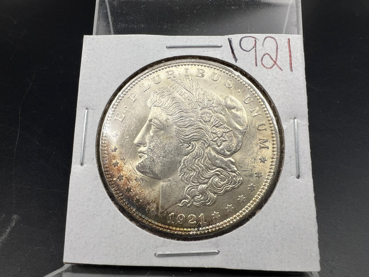 1921 P $1 Morgan Silver Dollar Coin Neat Toning Toner obverse CH BU