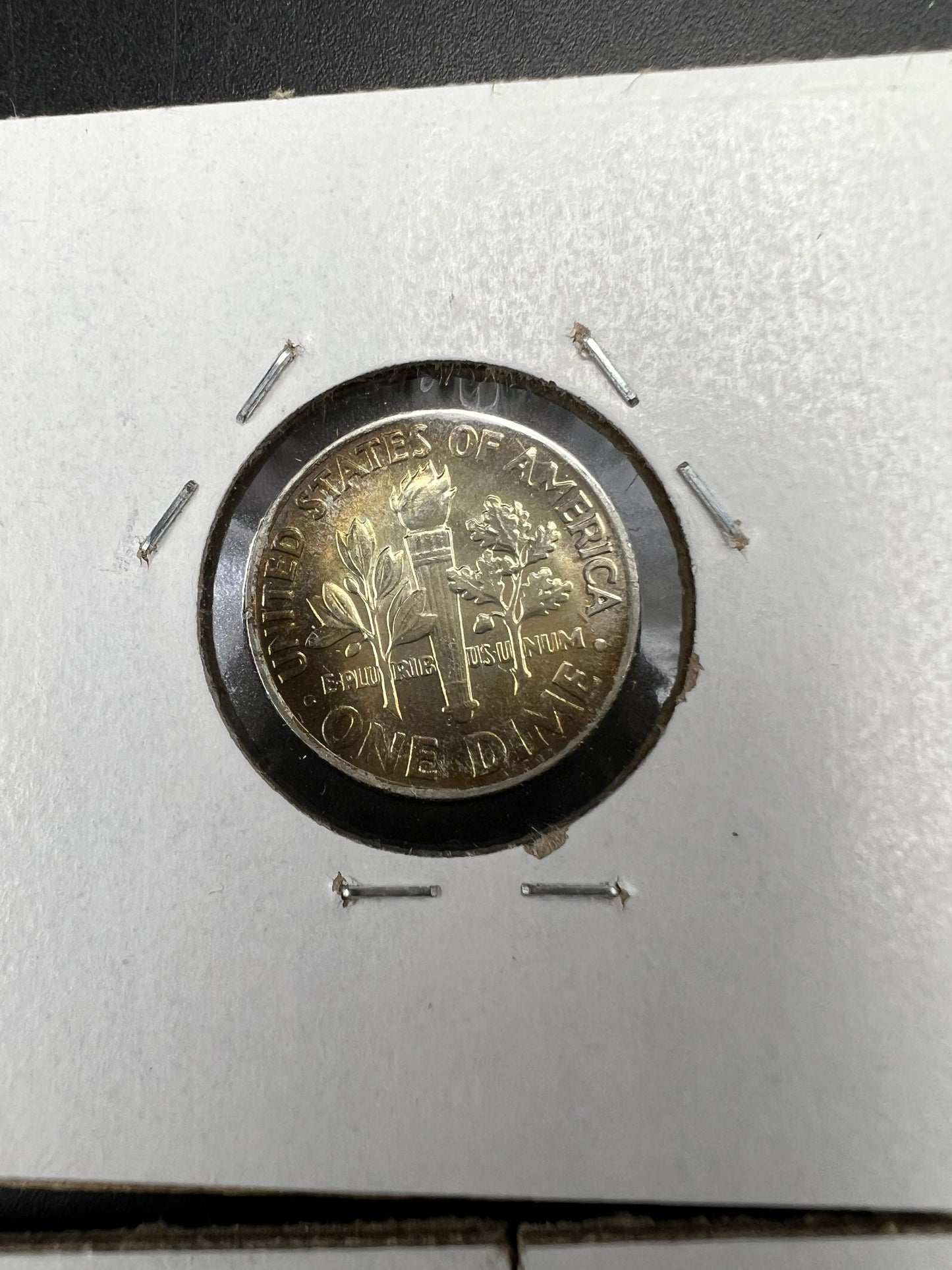 Silver Dime Toner Trio 1937 D & 1944 Mercury Circ Toner Dimes & 1964 Roosevelt Amber toner UNC