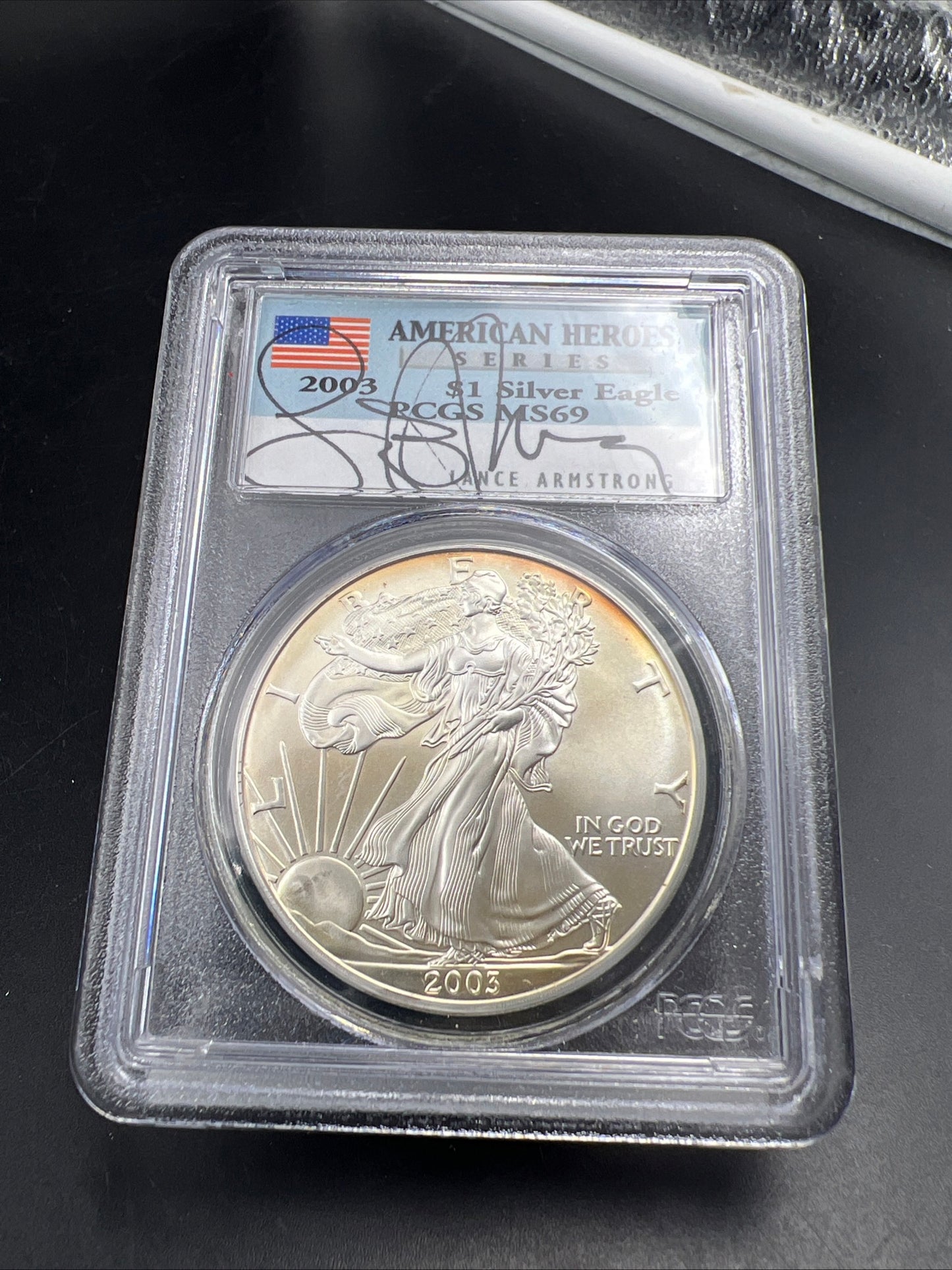 Toner American Heroes Lance Armstrong Signed PCGS 2003 1 Oz American Silver Eagle