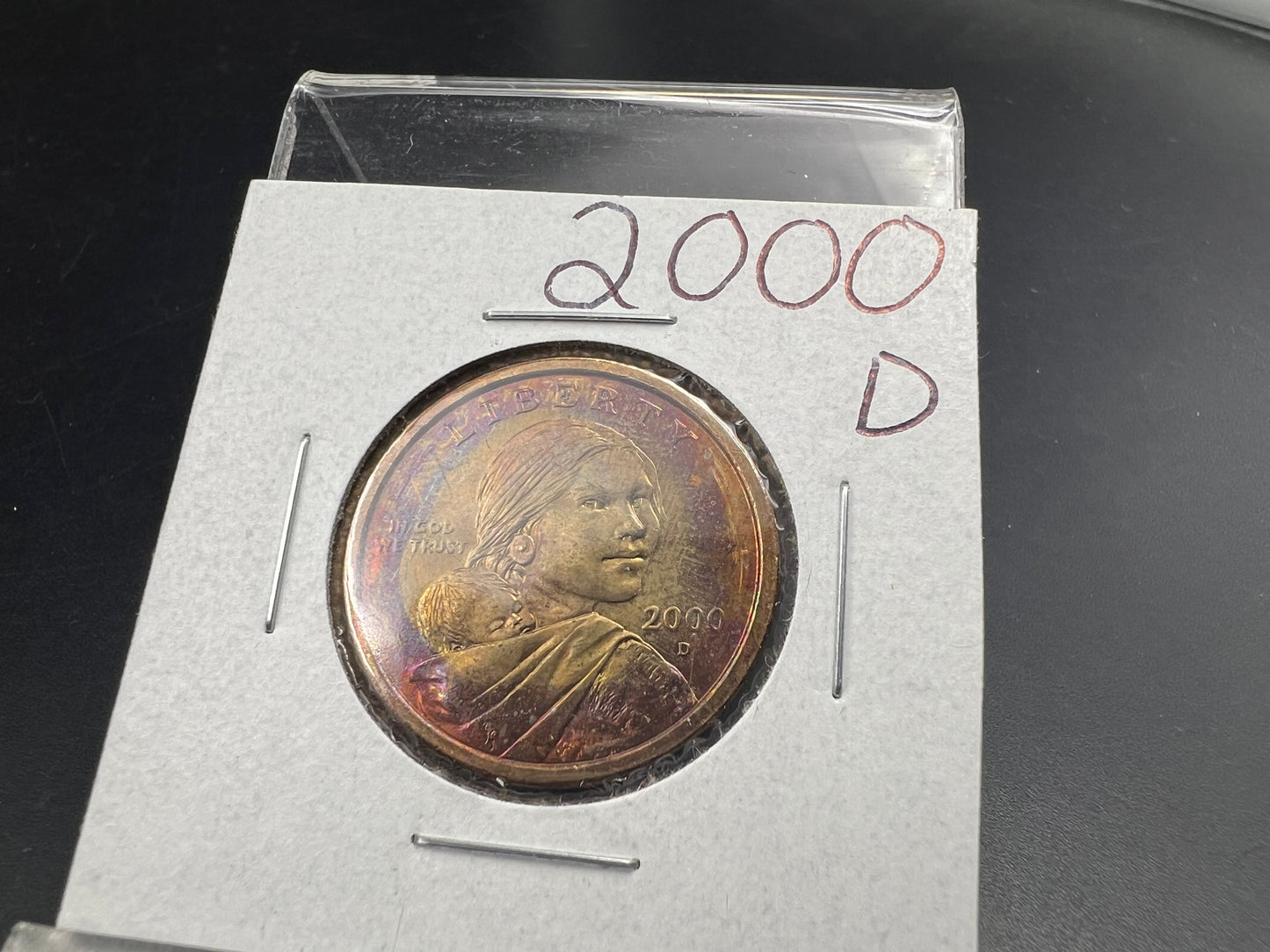 2000 D $1 Sacagawea Dollar Coin Gorgo PQ Purple toning obverse CH BU