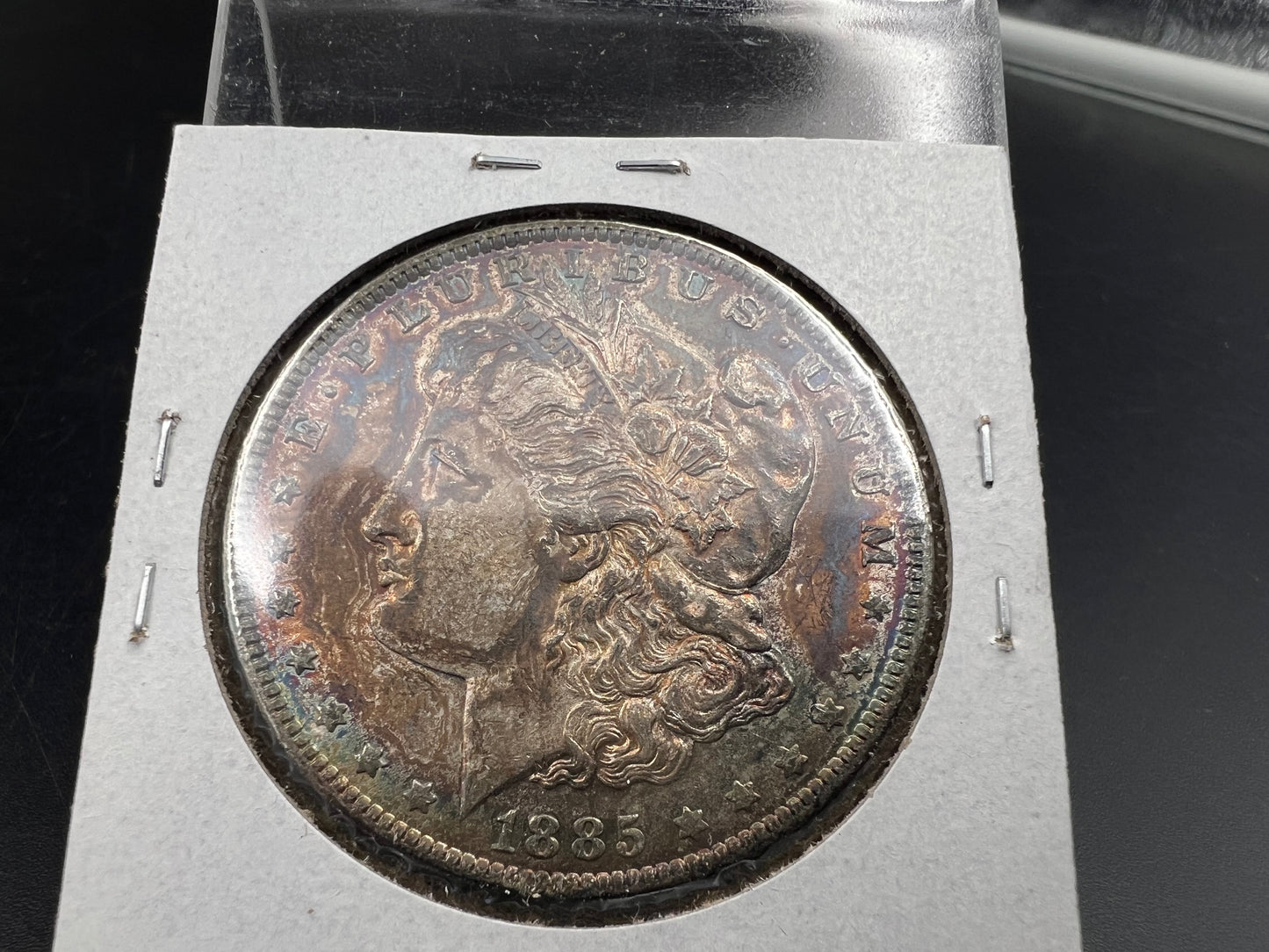 1885 O $1 Morgan Silver Dollar Coin PQ Toning Toner XF EF