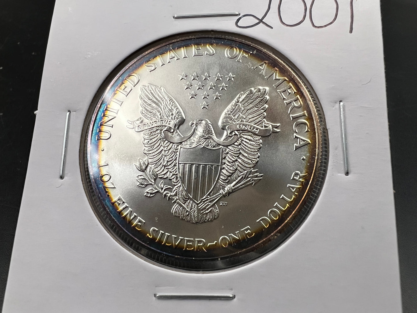 2001 1 oz ASE American Silver Eagle Coin .999 GEM BU Halo Toning Reverse SK#a