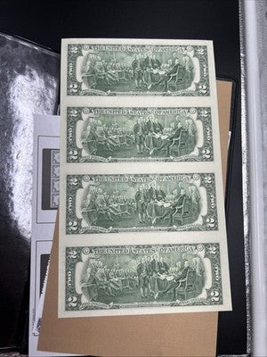 4 Note Souvenir Sheet 2003 US $2 Two Dollar FRN Federal Reserve Notes in Book #D