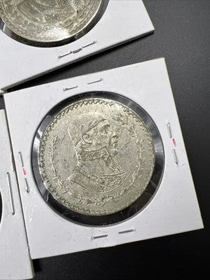 Lot of 9 Mexico 10% Silver Peso Jose Morelos Coins Circulated