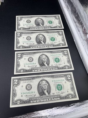 4 Consecutive 1976 $2 Two Dollar FRN Federal Reserve Notes CH UNC #25