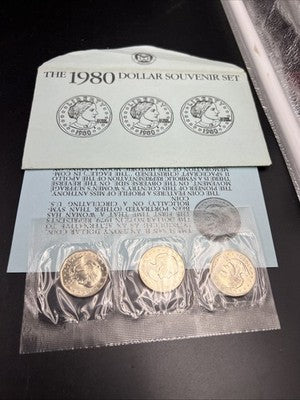 1980 P D S Susan B Anthony Complete Dollar Souvenir Set with Blue Envelope