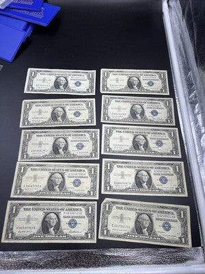 Lot of 10 1957 / 1935 $1 One Dollar Silver Certificate Blue Seal Notes VG + #783