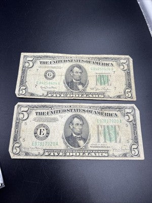 $5 Bill Collector's Set 1934 1950 FRN Federal Reserve Notes VG Very Good Circ