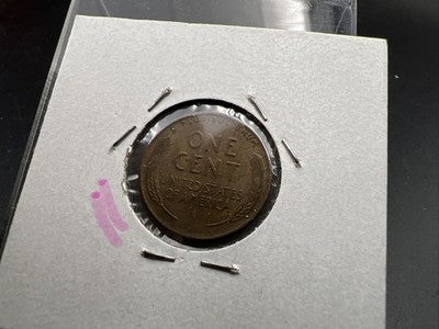 1946 D 1c Lincoln Wheat Cent Coin Fold Over Lamination VF / XF Circ