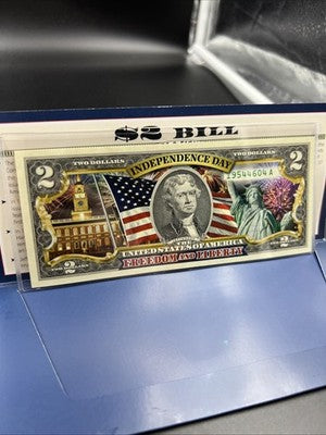 Independence Day Colorized Enhanced 2017 A 2 Two Dollar Federal Reserve Note Unc