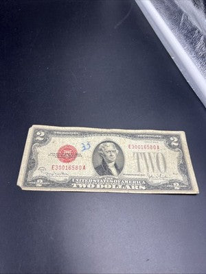 1928 G $2 Two Dollar Legal Tender United States Red Seal Note Very Circ #3001